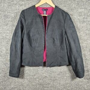 Ann Taylor 100% Silk Padded Blazer Jacket Black Gatsby Burgundy Lining Sz 12 Y2K